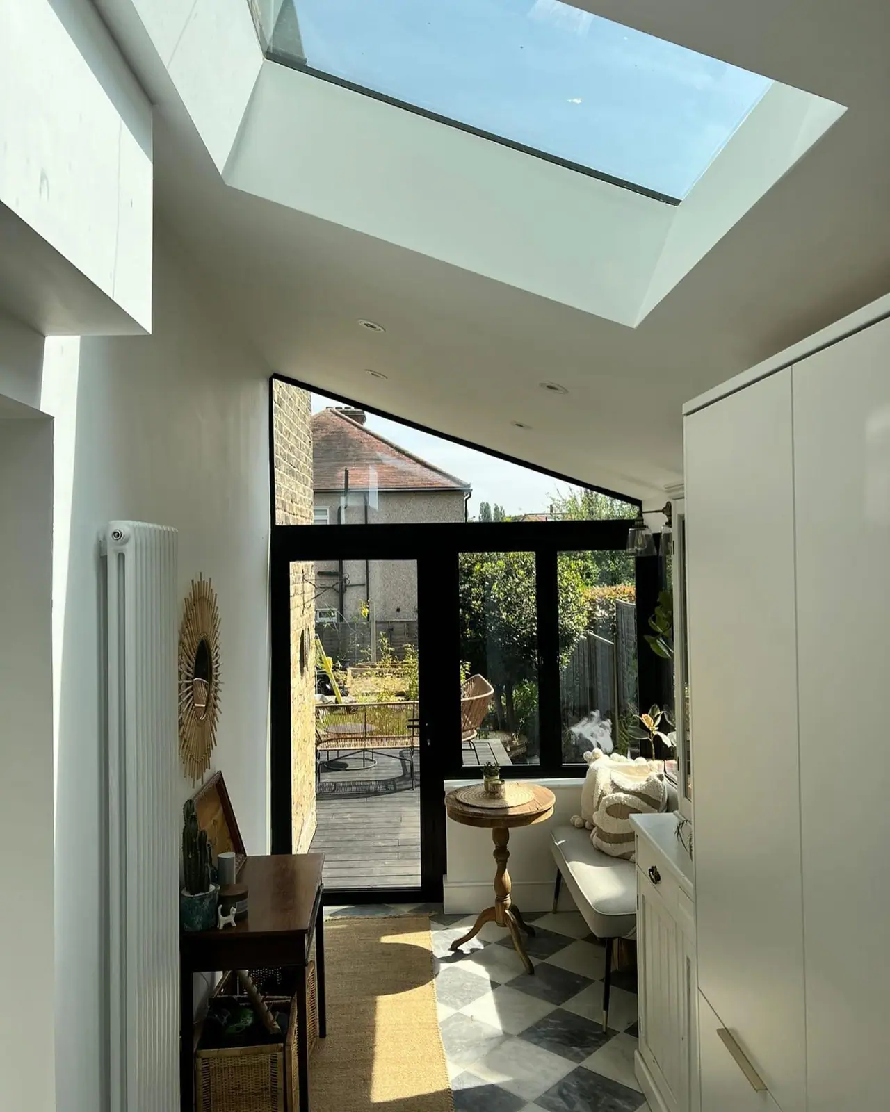 Inside the finished side return, under the roof light