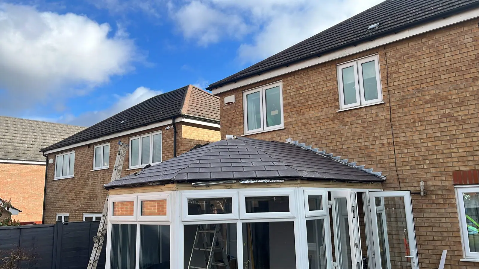The finished roof from the other side of the garden