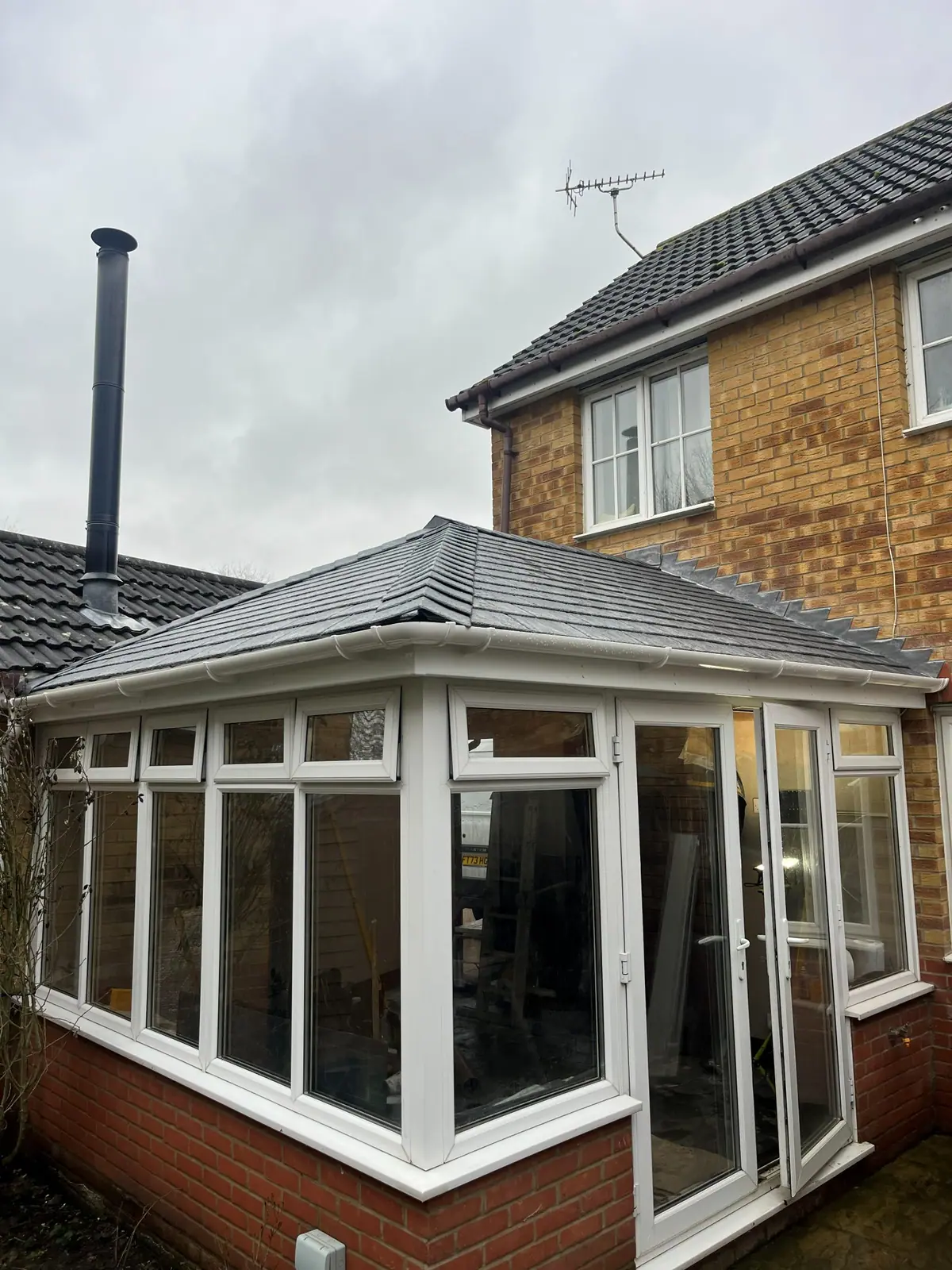 The completed roof from the patio