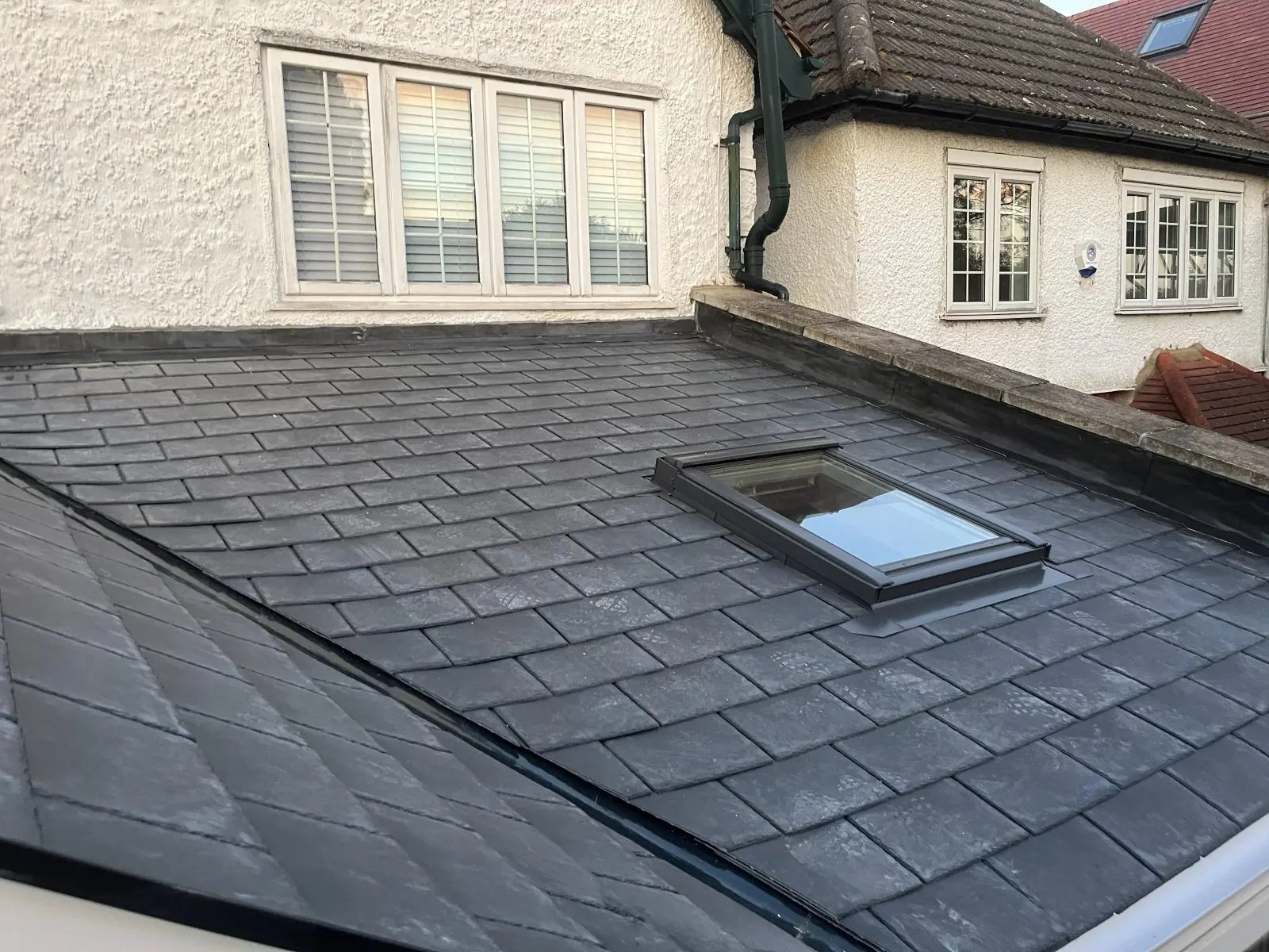 The new roof from above with the roof window in place