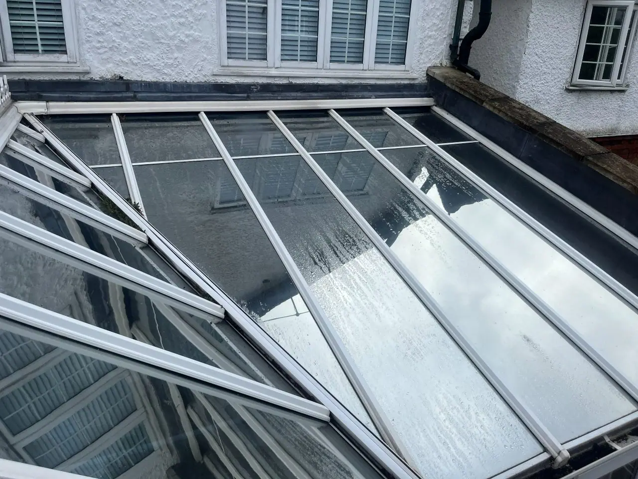 The conservatory roof stripped back before the new covering went on