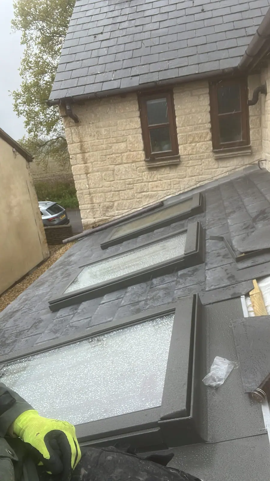 The roof lights set into the finished slate