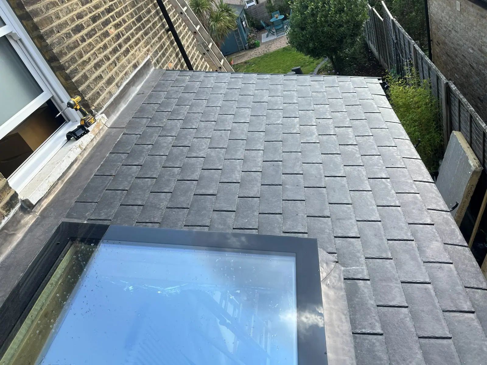 The completed roof and roof light from the side