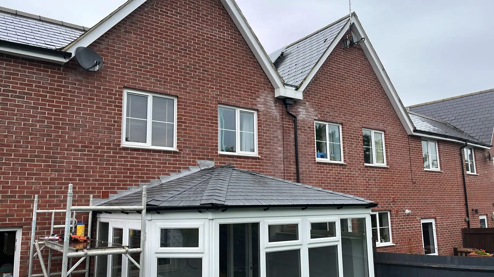 The finished conservatory roof seen from the garden