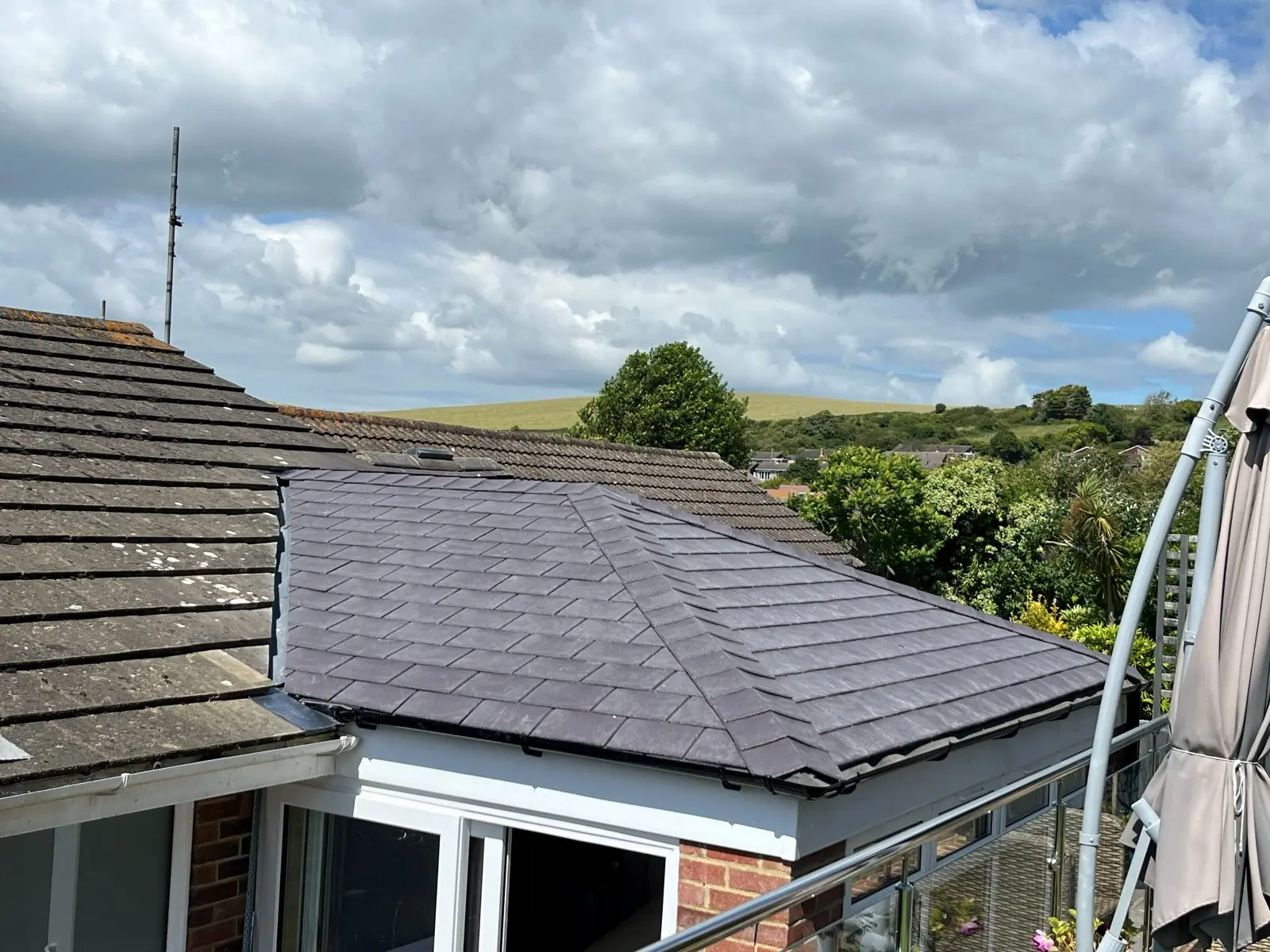 The completed roof from the rear of the property